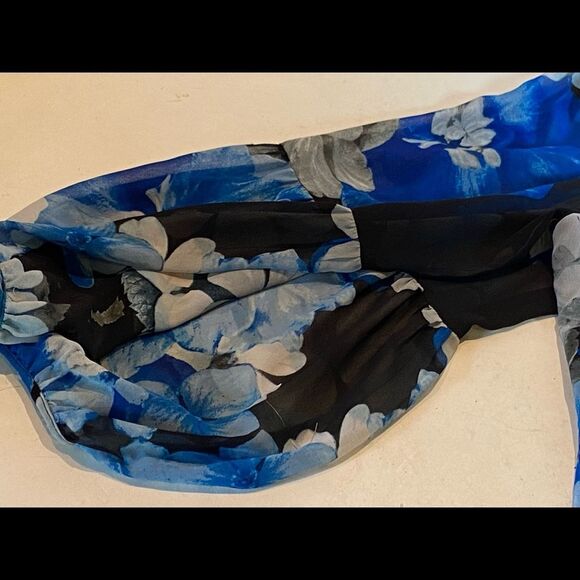 Calvin Klein Balloon Sleeve Blue Black Floral Sheer Blouse 0X Plus Size XXL - Picture 11 of 11